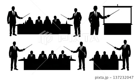 Black Solid Analyst Silhouettes Laser Pointers Presenting Set of Six on White Background Black Solid Analyst Silhouettes Laser Pointers Presenting Set of Six on White Background 137232047