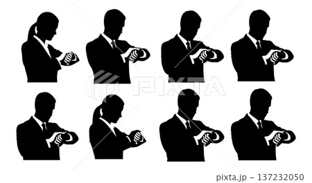 Black Solid Analyst Silhouettes Looking Wristwatches Set of Six on White Background Black Solid Analyst Silhouettes Looking Wristwatches Set of Six on White Background 137232050
