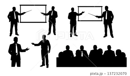 Black Solid Analyst Silhouettes Laser Pointers Presenting Set of Six on White Background Black Solid Analyst Silhouettes Laser Pointers Presenting Set of Six on White Background 137232070