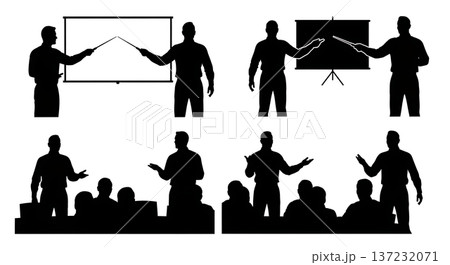 Black Solid Analyst Silhouettes Laser Pointers Presenting Set of Six on White Background 137232071