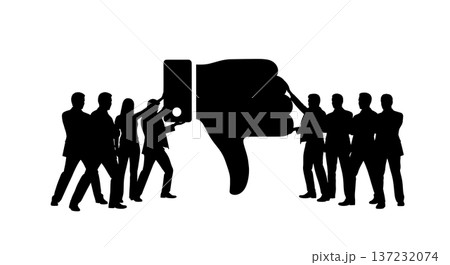 Black Solid Analyst Silhouettes Holding Thumb Down Set of Six on White Background Black Solid Analyst Silhouettes Holding Thumb Down Set of Six on White Background 137232074