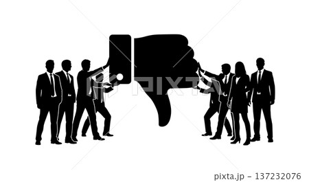 Black Solid Analyst Silhouettes Holding Thumb Down Set of Six on White Background 137232076