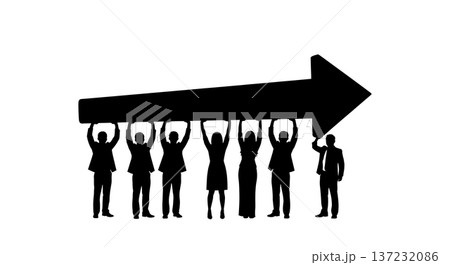 Black Solid Analyst Silhouettes Holding Upload Arrow Set of Six on White Background Black Solid Analyst Silhouettes Holding Upload Arrow Set of Six on White Background 137232086