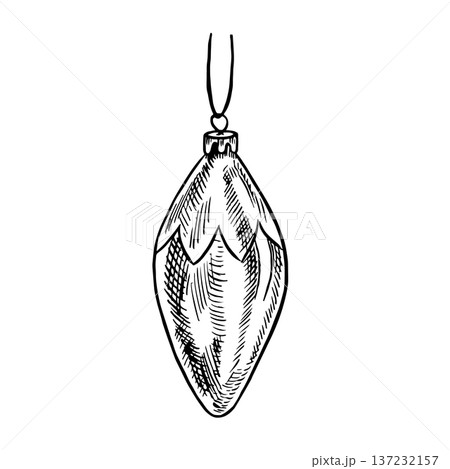 Christmas tree decoration. Black and white graphics, handmade vector illustration. Christmas tree ornament. Element of your design. Perfect for postcards, posters, banners, packaging, and more. Christmas tree decoration. Black and white graphics, handmade vector illustration. Christmas tree ornament. Element of your design. Perfect for postcards, posters, banners, packaging, and more. 137232157