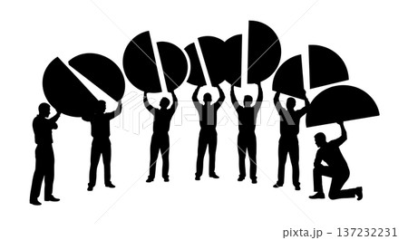 Black Solid Analyst Silhouettes Holding Pie Charts Set of Six on White Background 137232231