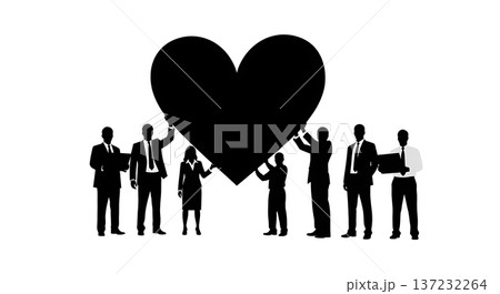 Black Solid Analyst Silhouettes Holding Heart Shape Set of Six on White Background 137232264