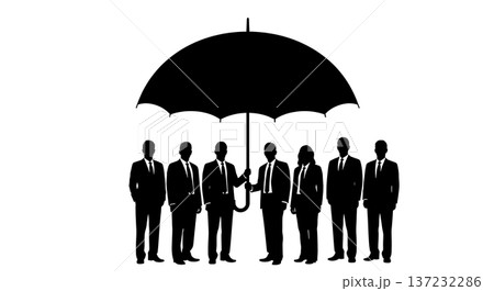 Black Solid Analyst Silhouettes Holding Giant Umbrella Set of Six on White Background 137232286