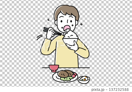 食事をかき込む男性のイラスト 137232588