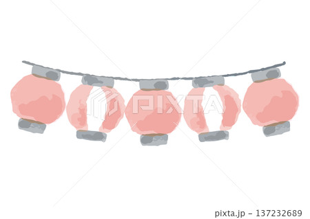 幼稚園・保育園向け 8月のやさしい水彩挿絵イラストシリーズ｜並んだ祭りちょうちん 137232689