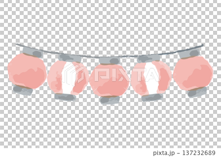 幼稚園・保育園向け 8月のやさしい水彩挿絵イラストシリーズ｜並んだ祭りちょうちん 137232689