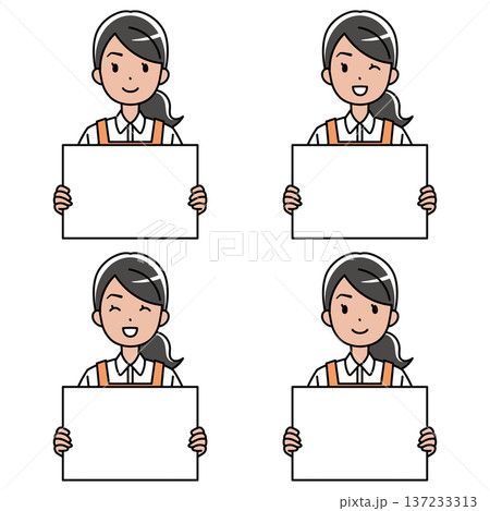 フリップを持つエプロン姿の東南アジア系女性のイラスト 137233313