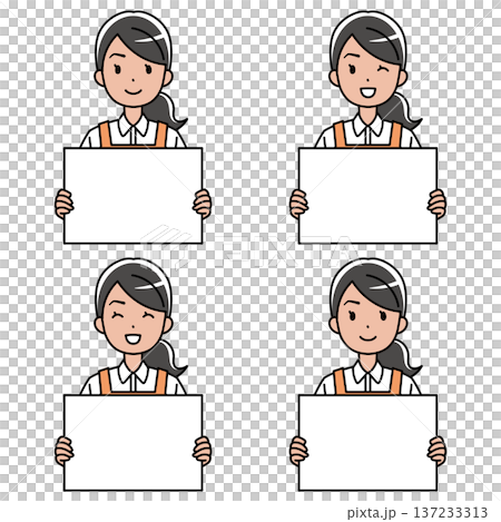 フリップを持つエプロン姿の東南アジア系女性のイラスト 137233313