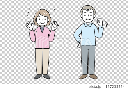 元気ハツラツとした高齢男女のイラストセット 137233534