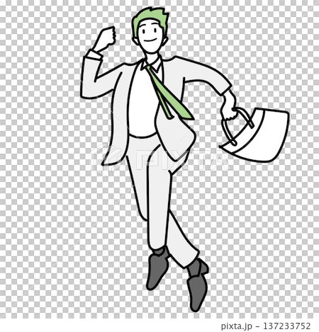 イラスト素材: ビジネスバッグを持って元気にジャンプする笑顔のビジネスマン 137233752