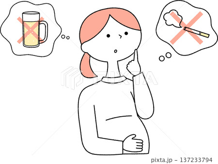 飲酒や喫煙について考える妊婦さん単色 飲酒や喫煙について考える妊婦さん単色 137233794