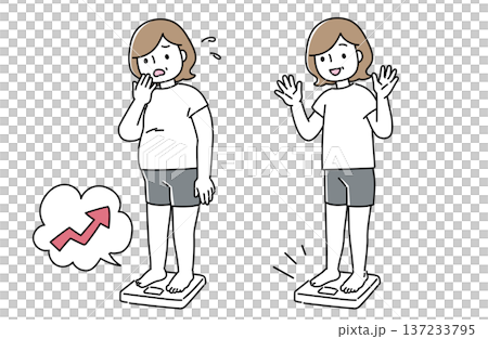 Illustration set of a woman who successfully dieted Illustration set of a woman who successfully dieted 137233795