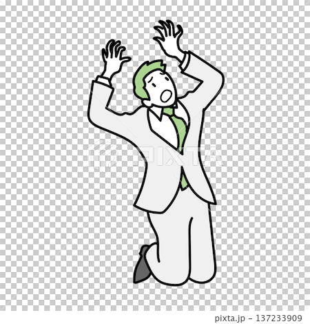 イラスト素材: 膝をついて絶望し嘆き悲しむスーツ姿のビジネスマン 137233909