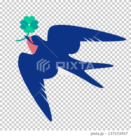 四葉のクローバーとツバメのかわいいイラスト 137233937