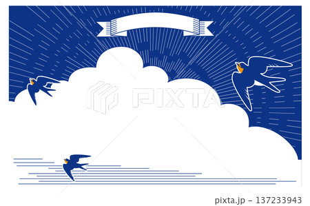 青空とツバメのかわいい背景イラスト 青空とツバメのかわいい背景イラスト 137233943