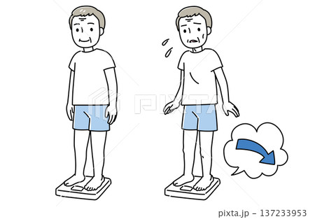 体重減少にびっくりする高齢男性のイラストセット 体重減少にびっくりする高齢男性のイラストセット 137233953