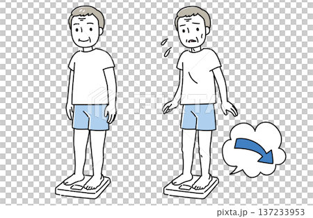 体重減少にびっくりする高齢男性のイラストセット 体重減少にびっくりする高齢男性のイラストセット 137233953