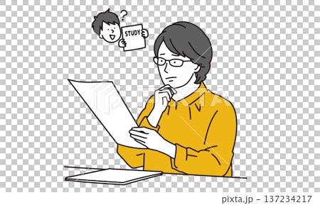 子どもの成績結果に悩む母親のイメージイラスト素材 子どもの成績結果に悩む母親のイメージイラスト素材 137234217