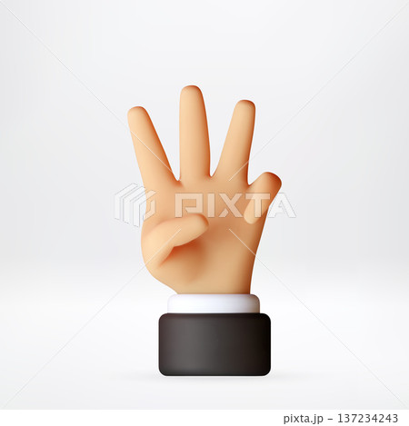 3D Hand with three fingers up and closed fist. 3D Hand with three fingers up and closed fist. 137234243