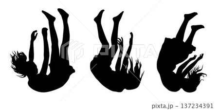 Female silhouette falling, sinking feeling, psychological distress, downward motion Female silhouette falling, sinking feeling, psychological distress, downward motion 137234391