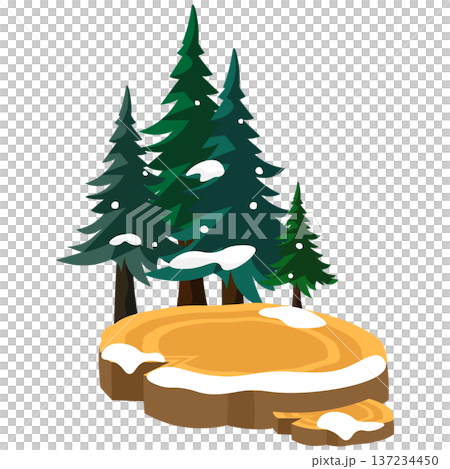 Christmas image illustration of a stump and a fir tree covered in snow 137234450