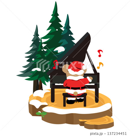 森でクリスマス演奏会を開くサンタのクマさんのイラスト 137234451