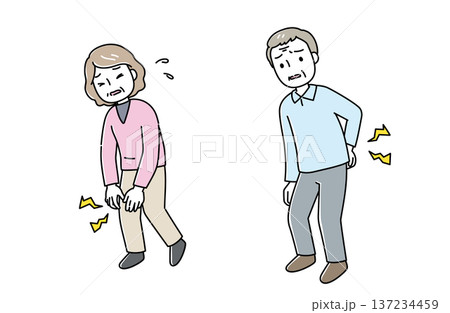 膝が痛い女性と腰痛の男性のイラスト 膝が痛い女性と腰痛の男性のイラスト 137234459