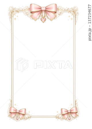 AI生成 ピンクリボン付きエレガント縦型フレーム 上品な装飾デザイン素材 137234677