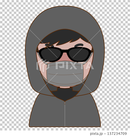 Illustration of a suspicious man hiding his face 137234709