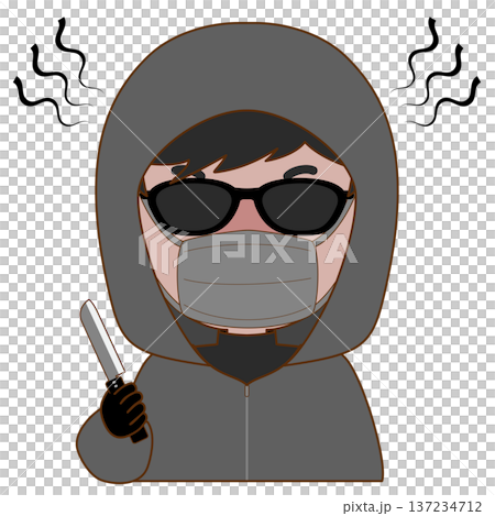 Illustration of a suspicious man with his face hidden threatening with a knife 137234712