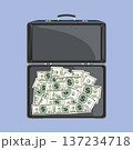 an open suitcase containing a stack of banknotes vector illustration element design template 137234718