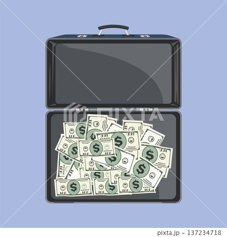 an open suitcase containing a stack of banknotes vector illustration element design template 137234718