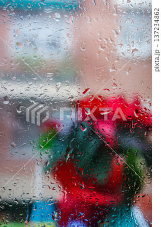 Intimate Scene Featuring Ruby Flowers Pressed Against Rainsoaked Glass With Atmospheric City Background Intimate Scene Featuring Ruby Flowers Pressed Against Rainsoaked Glass With Atmospheric City Background 137234862