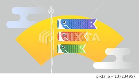 鯉のぼりと屏風と雲　こどもの日POP用背景素材 137234957