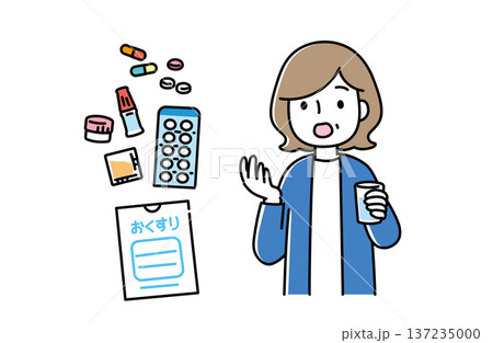 薬を飲む中年女性のイラスト 137235000