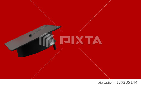 Minimal Black Graduation Cap on Red Background 3d render. 137235144
