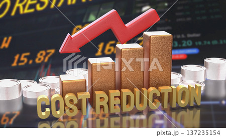 Cost Reduction Strategy with Financial Chart and Arrow 3d render. Cost Reduction Strategy with Financial Chart and Arrow 3d render. 137235154