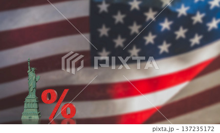 US Interest Rate Policy Concept with Statue and Percent 3d render. 137235172