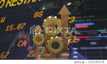 Financial Market Growth Concept with Gears and Rising Arrows 3d render. Financial Market Growth Concept with Gears and Rising Arrows 3d render. 137235179