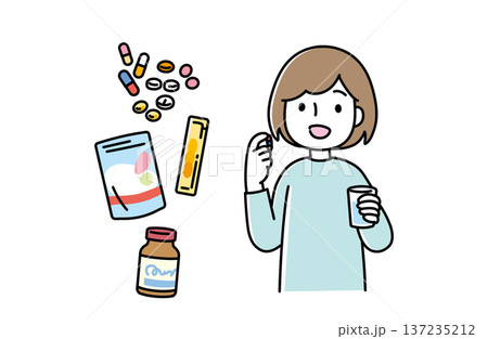 薬を飲む女性のイラスト 137235212