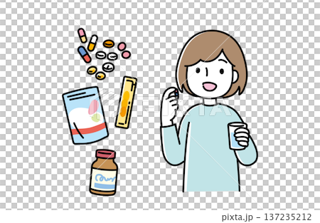 薬を飲む女性のイラスト 137235212