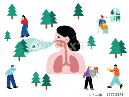 花粉症で悩む人々のイラストセット 137235814