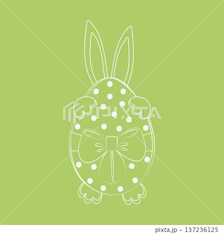 Easter Bunny hold Easter Egg with tied ribbon bow and Polka dots Pattern Outline Minimal flat design. Easter Greeting Thematic Cards Minimalistic Flat design element Sticker, icon, poster, banner, tag Easter Bunny hold Easter Egg with tied ribbon bow and Polka dots Pattern Outline Minimal flat design. Easter Greeting Thematic Cards Minimalistic Flat design element Sticker, icon, poster, banner, tag 137236125