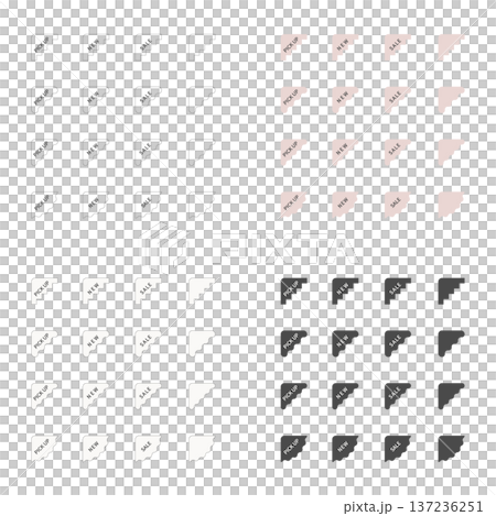 ECサイトや広告バナーで使えるコーナーリボンとラベルのベクターセット。新作・セール・おすすめの角タグ 137236251