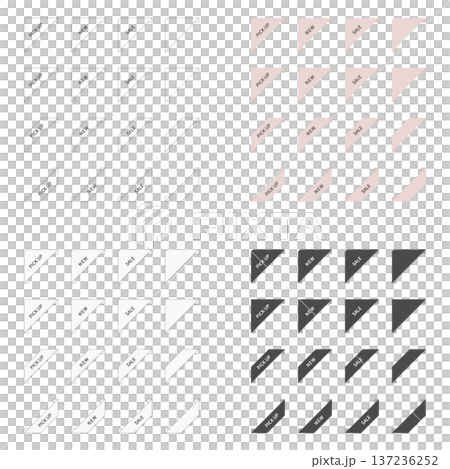 ECサイトや広告バナーで使えるコーナーリボンとラベルのベクターセット。新作・セール・おすすめの角タグ 137236252