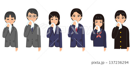 花粉症で辛い人々のイラストセット 137236294